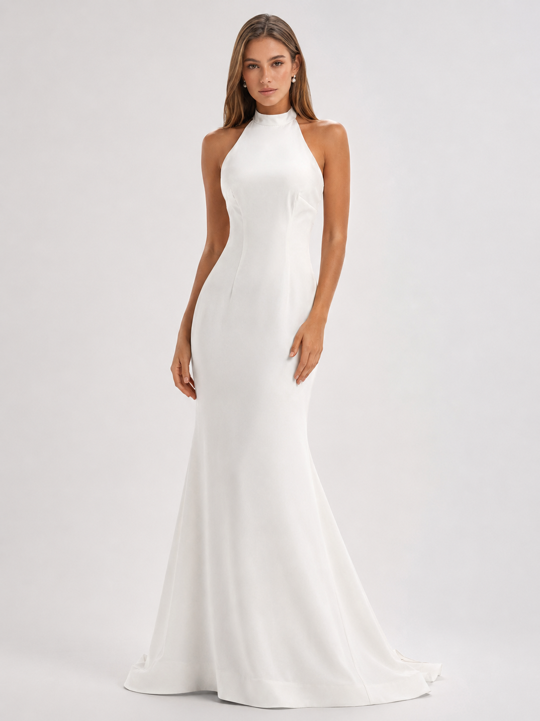 Elegant Halter Satin Mermaid Wedding Dress with Sweep Train