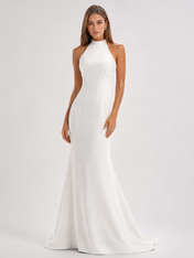 Elegant Halter Satin Mermaid Wedding Dress with Sweep Train