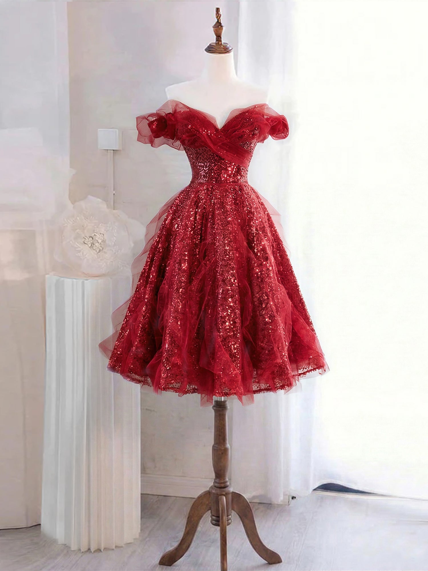 Whimsical Lavender Glitter Tulle Off-the-Shoulder Mini Homecoming Dress