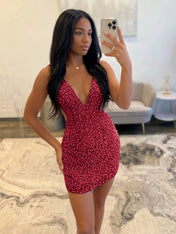White V Neck Pearl Embellished Short Homecoming Dresses