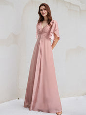 A-Line V-Neck Floor-Length Chiffon Bridesmaid Dress