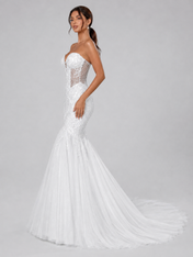 Elegant Strapless Sheer Corset Lace Mermaid Wedding Dress with Chapel Train