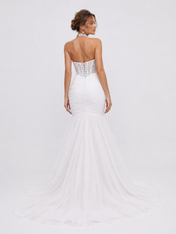 Elegant Strapless Ruched Tulle Mermaid Wedding Dress with Corset Bodice and Chapel Train