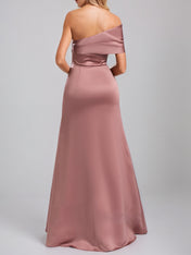 Vermilion A-Line Asymmetrical Floor-Length Satin Bridesmaid Dress