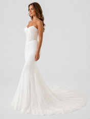 Elegant Strapless Exposed Corset Lace Mermaid Wedding Dress with Chapel Train