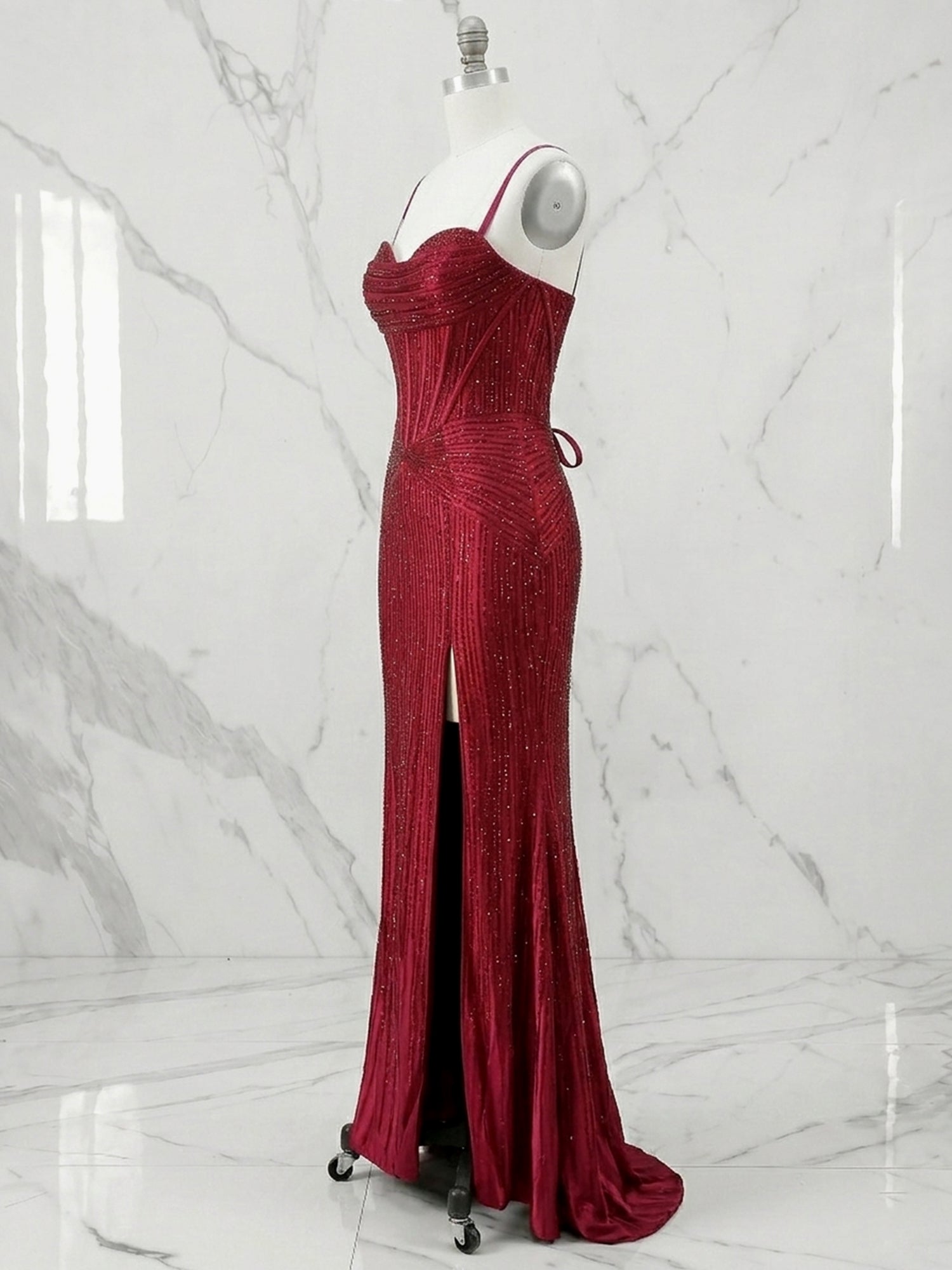 Sweetheart Beaded Corset Long Prom Dresses with Slit
