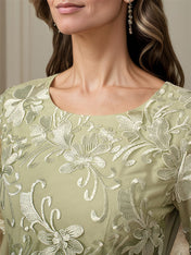 Crew Neck  A Line Ruffle Ruched Lace Maxi Dress Mother Of The Bride Dress