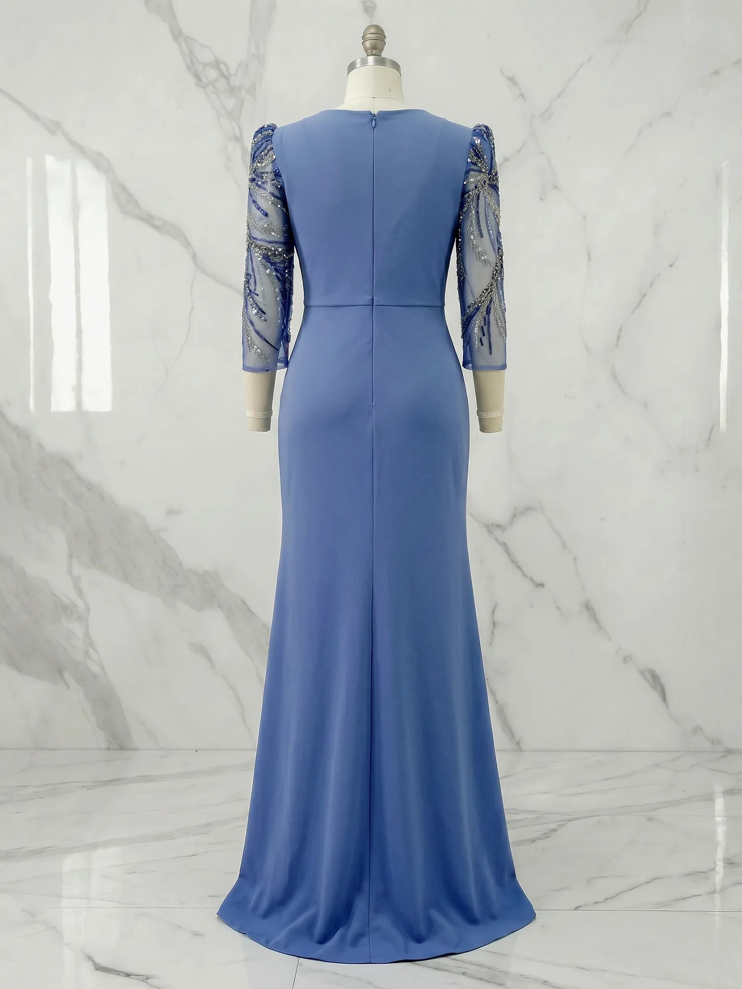 Bateau Neck Beaded Evening Gown with 3/4 Sheer Sleeves Mother of The Bride Dresses