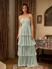 Burgundy A-Line Sweetheart Floor Length Tiered Chiffon Bridesmaid Dress