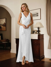 A-Line V-Neck Ruched Metallic Mesh Dress