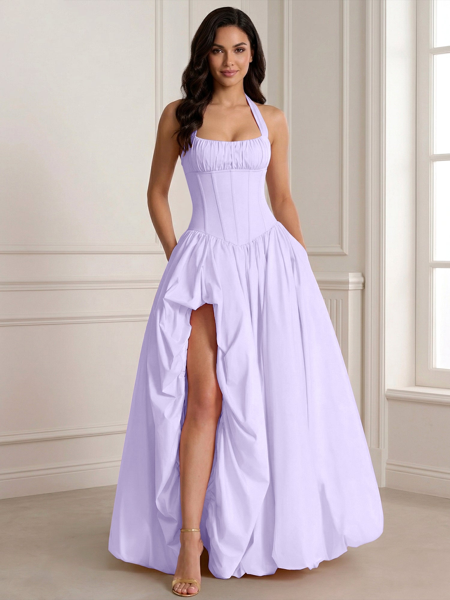 Glamorous Blush Pink Halter Corset Evening Paty Dress Gown