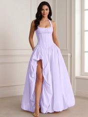 Glamorous Blush Pink Halter Corset Evening Paty Dress Gown