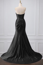 Purple Mermaid Strapless Sweetheart Corset Long Prom Dress with Slit