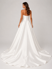 Elegant Strapless Straight-Neck Satin A-Line Wedding Dress with Pockets and Chapel Train