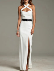 Party dress White cross strap slit floor length dress