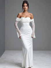 Party Dress White Off-the-shoulder Tulle Maxi Dress