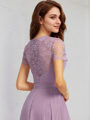Wisteria A-Line Scoop Floor-Length Lace Chiffon Bridesmaid Dress