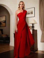 A-Line One-Shoulder Floor-Length Elastic Satin Mother Of The Bride Dress