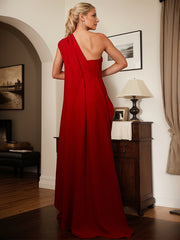 A-Line One-Shoulder Floor-Length Elastic Satin Mother Of The Bride Dress
