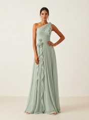 Chiffon A-Line/Princess One-Shoulder Floor-Length Evening Dresses with Ruffles