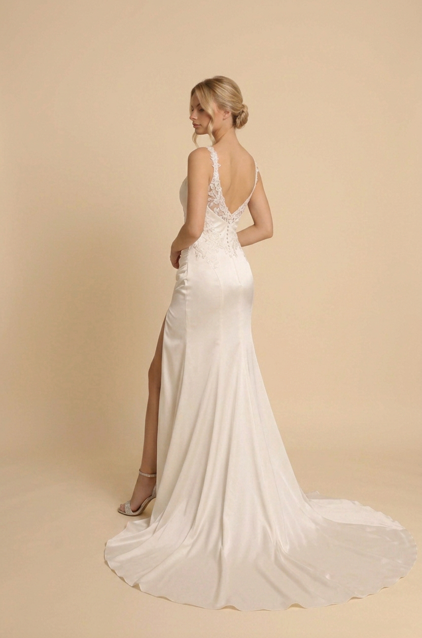 Elegant Cowl Neck Satin Mermaid Wedding Dress with Spaghetti Straps and Sweep Train