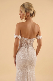 Elegant Off-the-Shoulder White Lace Mermaid Wedding Dress with Corset Bodice and Sweep Train