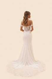 Elegant Off-the-Shoulder White Satin Mermaid Wedding Dress with Corset and Lace Train
