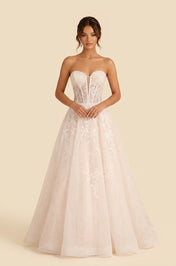 Elegant Strapless White Lace A-Line Wedding Dress with Corset and Sweep Train