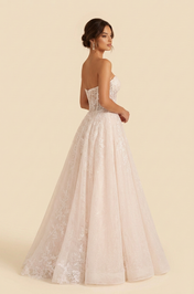Elegant Strapless White Lace A-Line Wedding Dress with Corset and Sweep Train