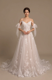 Elegant Off-the-Shoulder White Lace A-Line Wedding Dresses with Corset and Bow Sleeves