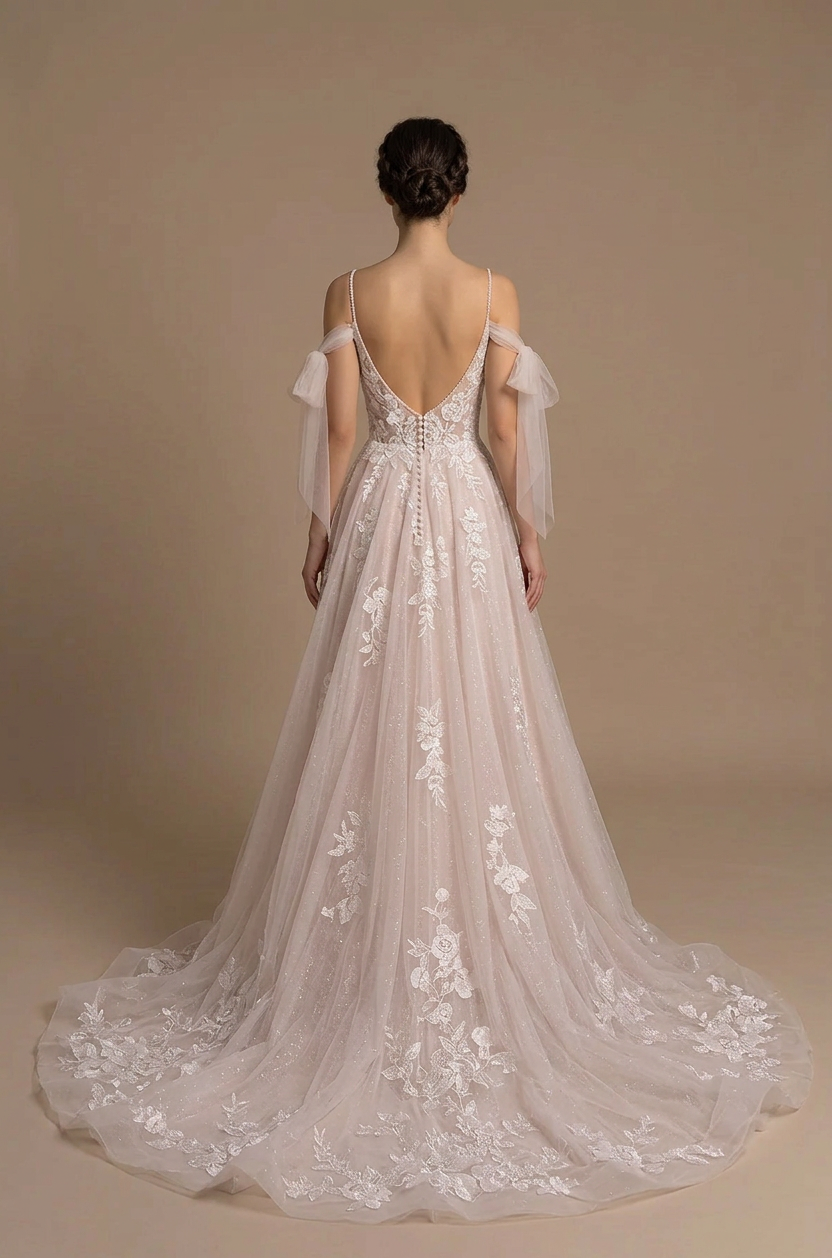 Elegant Off-the-Shoulder White Lace A-Line Wedding Dresses with Corset and Bow Sleeves