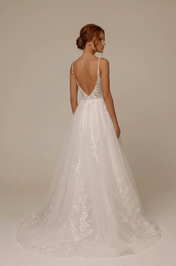 Elegant Spaghetti Strap White Lace A-Line Wedding Dresses with Corset and Leg Slit