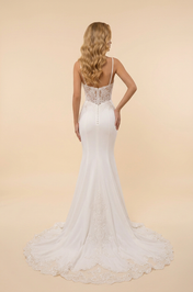 Elegant Spaghetti Strap White Satin Mermaid Wedding Dresses with Corset and Chapel Train