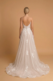 Elegant Spaghetti Strap White Lace A-Line Wedding Dresses with Corset and Sweep Train