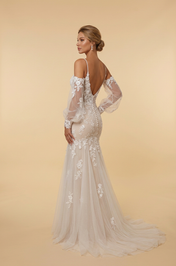 Elegant Off-the-Shoulder White Lace Trumpet Wedding Dresses with Corset and Sweep Train