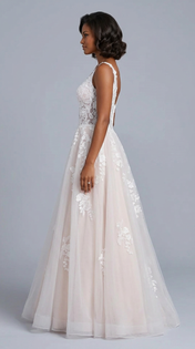 Elegant Scoop Neck White Lace A-Line Wedding Dresses with Corset and Sweep Train