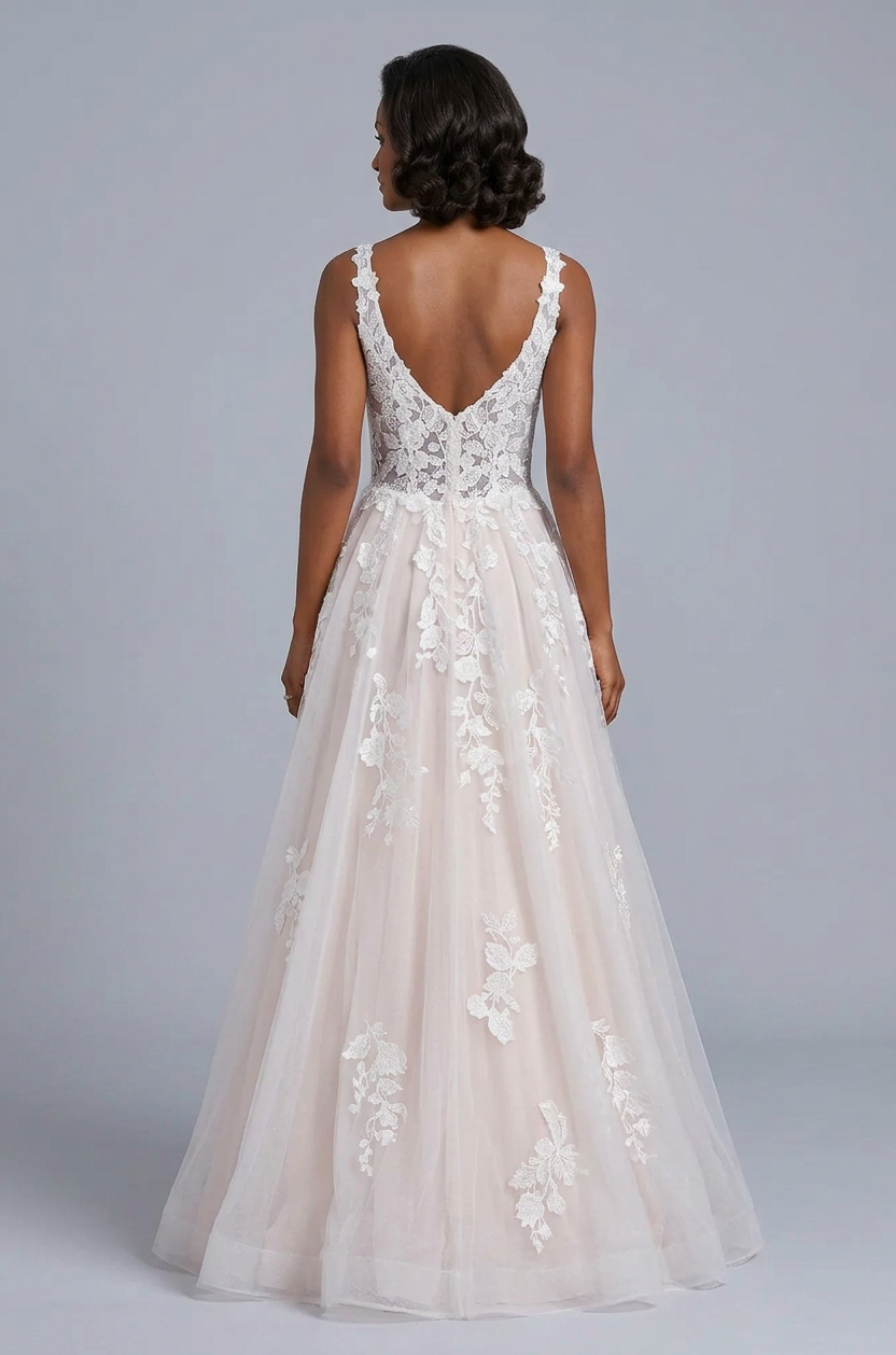 Elegant Scoop Neck White Lace A-Line Wedding Dresses with Corset and Sweep Train