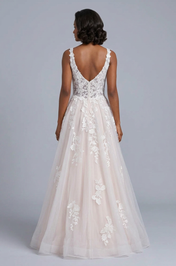 Elegant Scoop Neck White Lace A-Line Wedding Dresses with Corset and Sweep Train