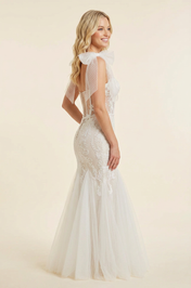 Elegant Bow Strap White Lace Trumpet Wedding Dresses with Corset and Sweep Train