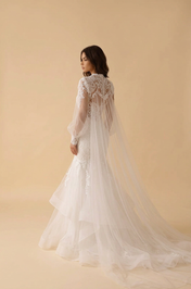 Elegant Long Sleeve White Lace Trumpet Wedding Dresses with Bolero and Chapel Train