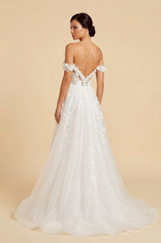 Elegant Off-the-Shoulder White Lace A-Line Wedding Dresses with Corset and Sweep Train