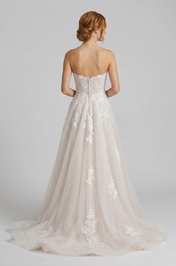 Elegant Strapless White Lace A-Line Wedding Dresses with Corset and Sweep Train