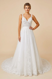 Elegant Sweetheart White Lace A-Line Wedding Dresses with Corset and Sweep Train