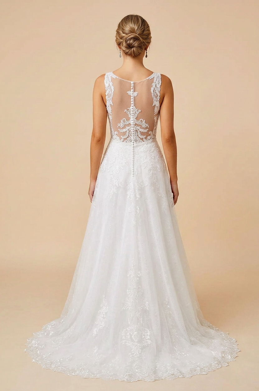 Elegant Sweetheart White Lace A-Line Wedding Dresses with Corset and Sweep Train
