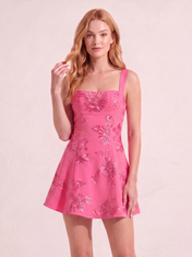Square Neck Beaded Floral Short Homecoming Dresses with Bow A-Line Mini Skirt