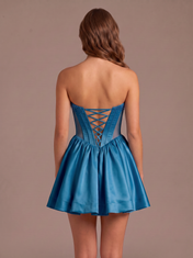 Strapless Sweetheart Beaded Short Homecoming Dresses with Corset Back A-Line Mini Skirt