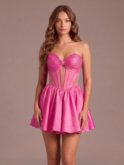 Strapless Sweetheart Beaded Short Homecoming Dresses with Corset Back A-Line Mini Skirt