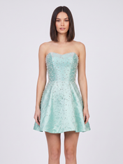 Strapless Sweetheart Pearl Beaded A-Line Mini Homecoming Dresses with Lace-Up Back