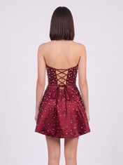 Strapless Sweetheart Pearl Beaded A-Line Mini Homecoming Dresses with Lace-Up Back