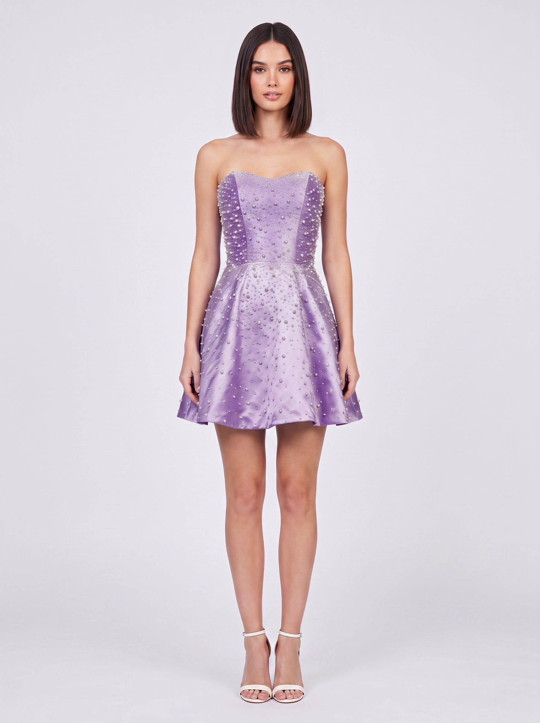 Strapless Sweetheart Pearl Beaded A-Line Mini Homecoming Dresses with Lace-Up Back